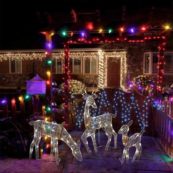2D LED-opplyst Hjortefamilie Figur Julepynt Utendørs Hage Reinsdyr Lysdekorasjon for Hage Plen Dekor A A