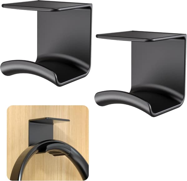 Headphone Stand Hook (Black, 2-pack) Headphone Hook that can be attached to the wall or under the table, with strong 3M