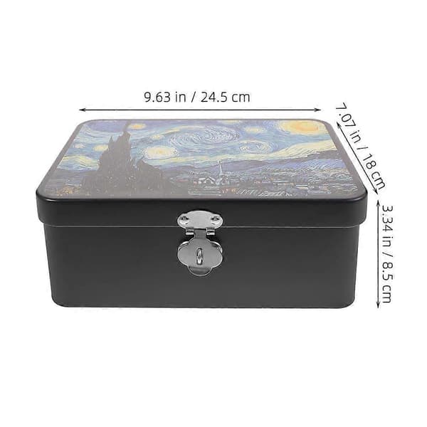Starry Night Tin Metal Storage Box with Lock for Treasures and Keepsakes