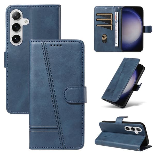 For Samsung Galaxy S23FE 6.4 \" Classic Leather Wallet Case with Card Holder and Stand, Shockproof, Blue[DB]