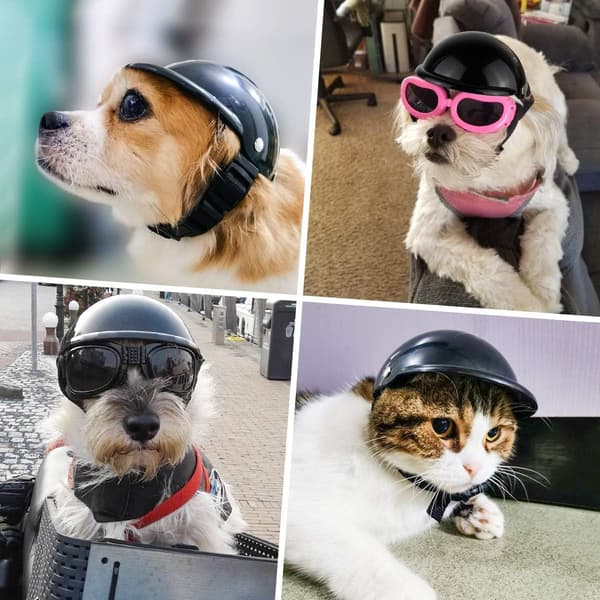 S-Black, Cool Pet Helmet Dog Hat Adjustable Puppy Cap
