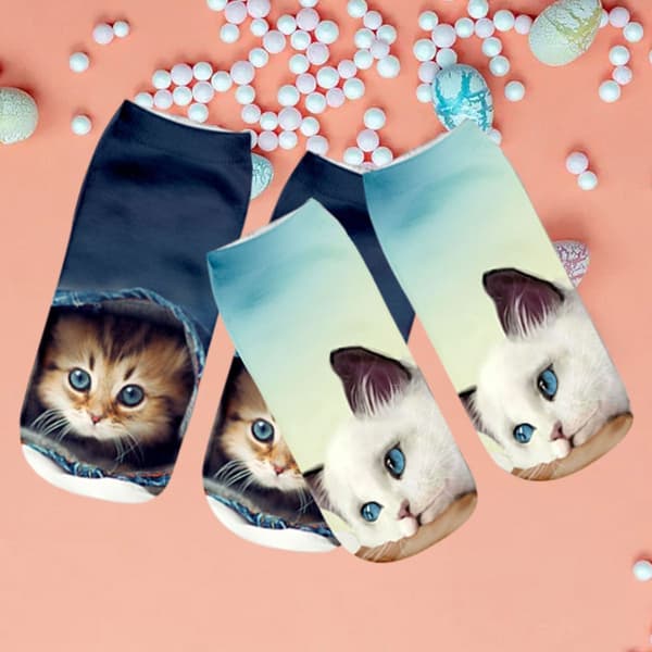 8 par kattstrømper, unisex ankelstrømper, 3D-trykte mannskapsstrømper KLB