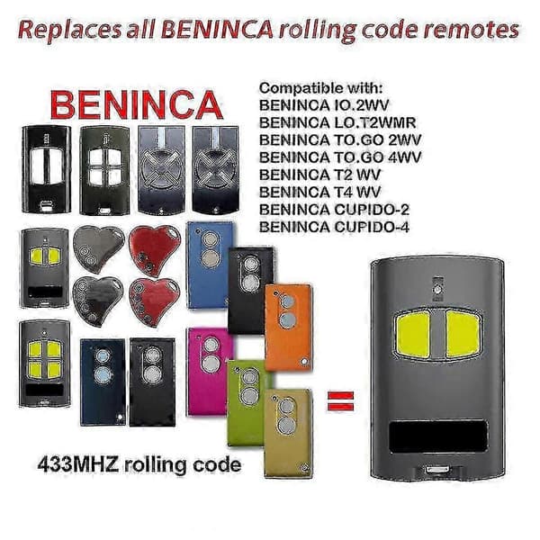 Beninca To Go 2wv 4wv 2va 4va Cupido-2 Cupido-4 Garage Door Remote Control Replacement 433.92mhz Rolling Code Pilot Beninca Gate (beninca To Go 2va)