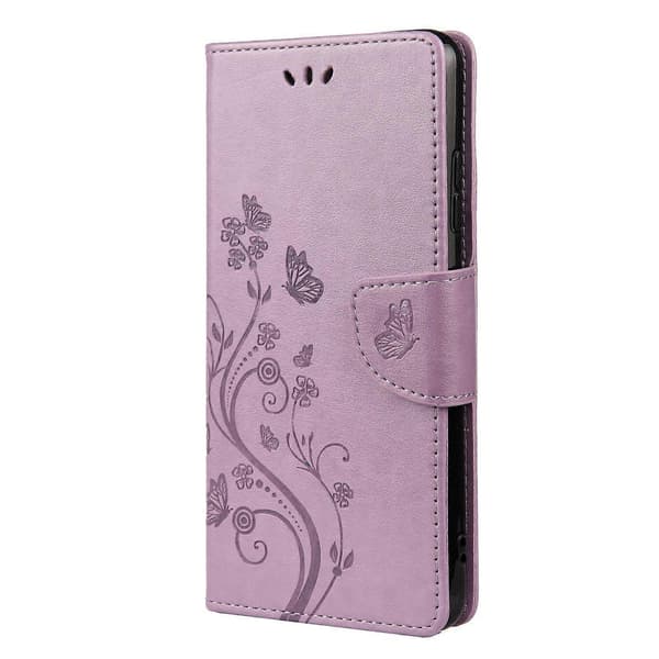 For Samsung Galaxy A22 5G Butterfly Flower Pattern Horizontal Flip Leather Case with Holder & Card Slots & Wallet