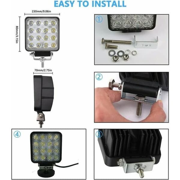LED-arbetsbelysning, 2 x 48W LED-flodljusramper för bil, traktor, lastbilar, terrängfordon, SUV, ATV, båt 4