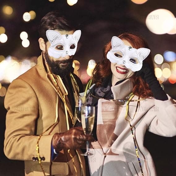 Cat Masquerade Mask Luxury Sexy Cat Mask with Pearl Decoration