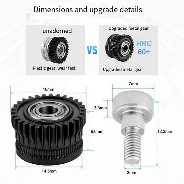 3D Printer Dual Gear Ekstruder Kit til K1/K1C/K1 Max/Ender3/V3 Plus V3 Opgradering 3.0 Hærdet Stål