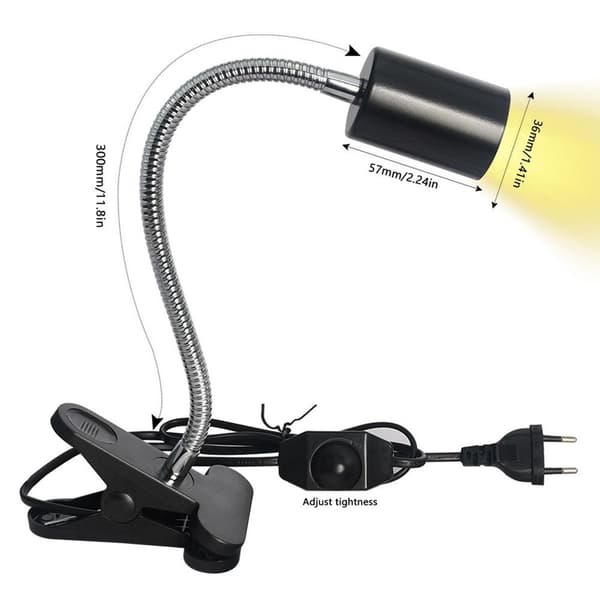 Sort klemmelampeholder med afbryder til skildpadder, lampeholder KLB