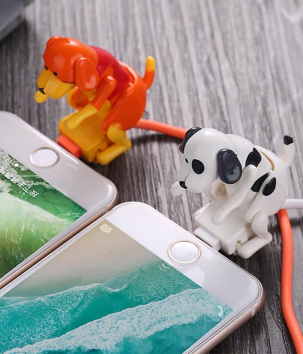 USB-kabel Rolig Humpende Hund Oplader Til iPhone Og Mere, Flyttende Plettet Hund Hurtigoplader USB-kabel