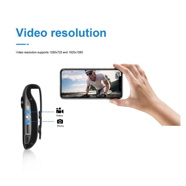 Bike Clip-On Camera Black - 1080P Loop Recording, Charging While Recording, 90° Angle, 3h Video Battery for Cycling and Vlogging