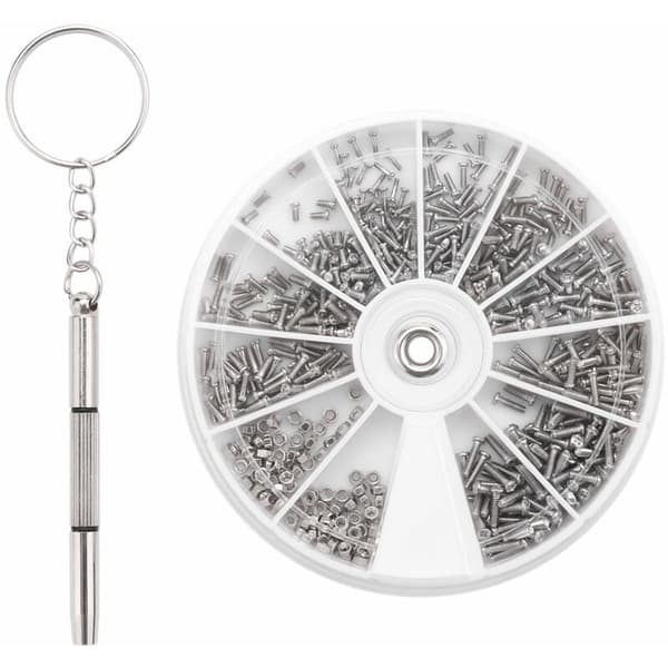 600 Pcs/Set Small Stainless Steel Screws 12 Kinds Assorted Electronic Nuts + 1 Pc Screwdriver for Glasses Repair Tool