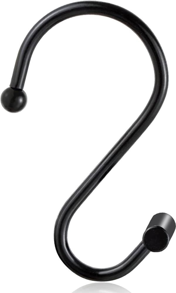 12-pack - S-formade - metall - duschdraperikrokar - Premium - rostfria - Lätt - att - installera - Snabbt - glidande - Svart