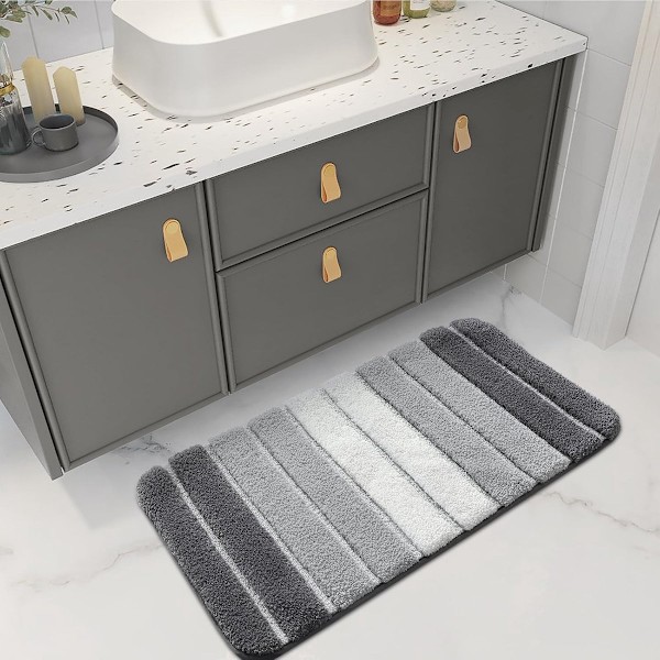 ING Bathroom Mat, 50 x 80 cm, Non-Slip, Absorbent, Machine Washable, Microfiber Material, Bathroom Accessory, Grey