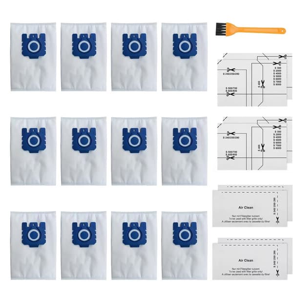 12-pack dammsugarpåsar kompatibla med Miele GN-serien S8/C1/C2/C3, effektiva filterpåsar