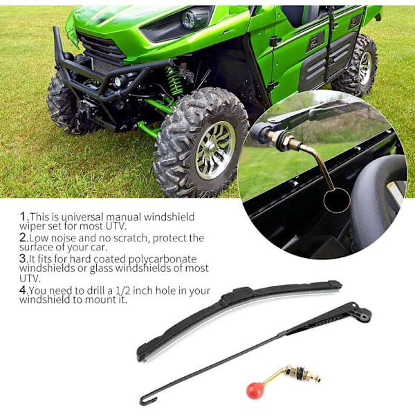 UTV Manual Hand Operated Windshield Wiper Blade Universal Replacement Kit