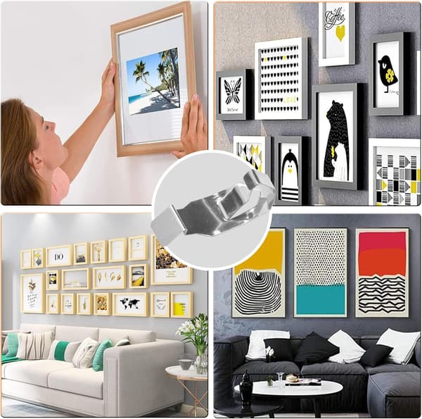 Picture Frame Spring Clips, Metal No Drilling, Fasteners for Hanging Photos, Artwork, Posters, 18-Pack Silver 26 x 12 mm