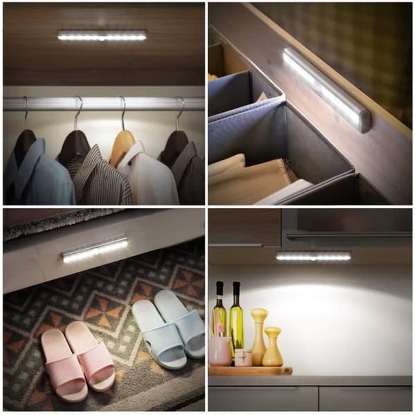 3-delt bevægelsessensorlampe, 10 LED-garderobslamper, natlamper, trappelys - Kold hvid