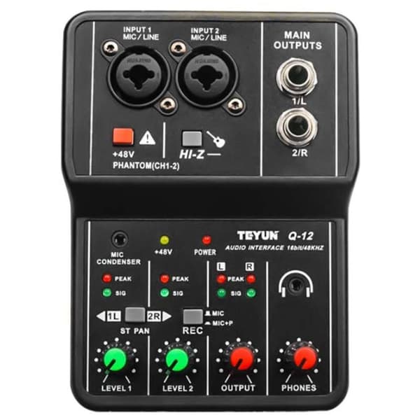 Q-12 Lydkort Lydmixer Lydkort Konsol Skrivebordssystem 4 Kanals Grænseflade 48V Strømforsyning Stereo Computer Lydkort