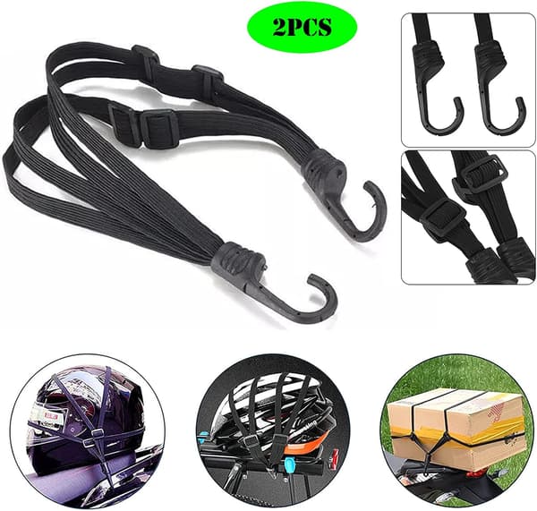 2 stk. elastiske bagagestropper med dobbeltkroge, foldbar bagage
