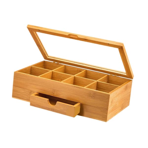 Tea Storage Box Acrylic Window Tea Bags Organizer for Cabinet Desk Kitchen