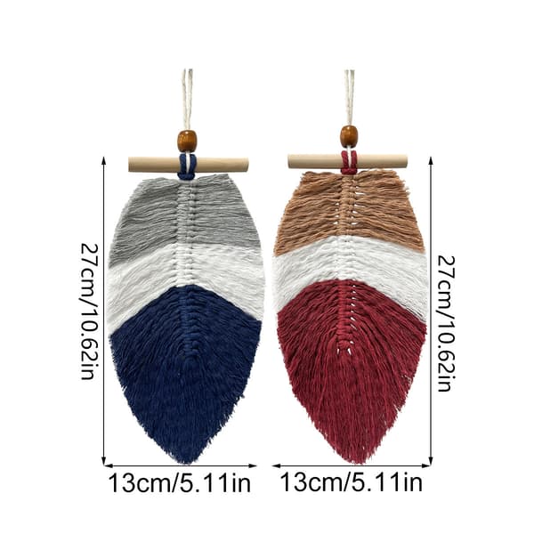 2 stk Boho blad veggdekor, Chic fjærblad veggkunstdekor bomull håndvevd soverom stue leilighet dekor (Stil 2)