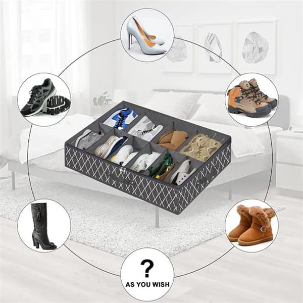 Under Bed Storage Organizer, Shoe Storage Bag, Foldable Non-Woven Storage Bag with Handle, Dustproof Storage Tool (Line Grey)