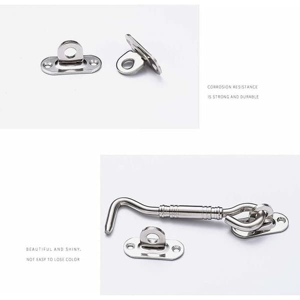 Cabin Hook, 2-pack Stainless Steel Shed Latch 4 Inch Gate Latch for Door Window Lock Silver