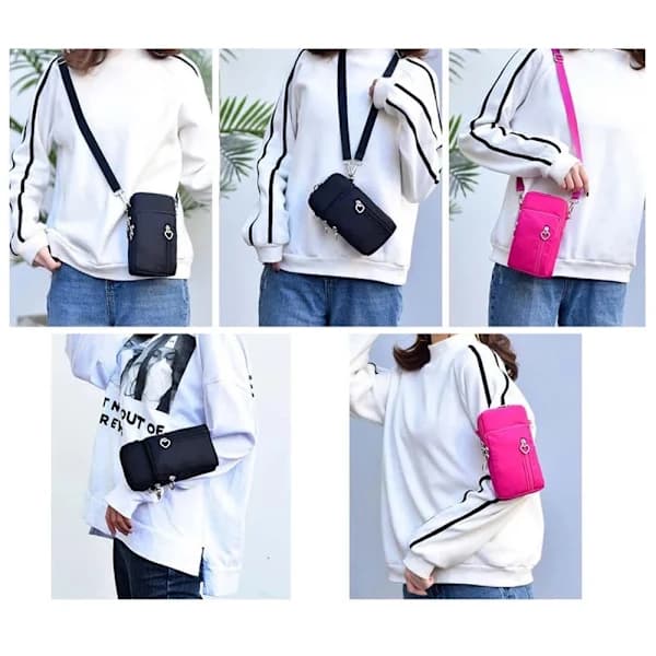 Mobile Phone Bag with Shoulder Strap - Handbag Black Black Svart