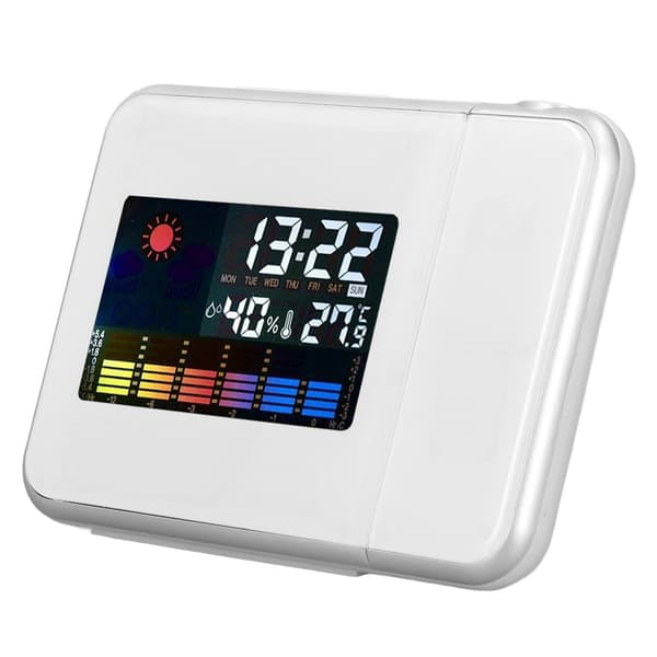 Weather Station Clock Temperature Humidity LCD Color Display LED Backlight Snooze Function Projection Alarm Clock White Without Wiring