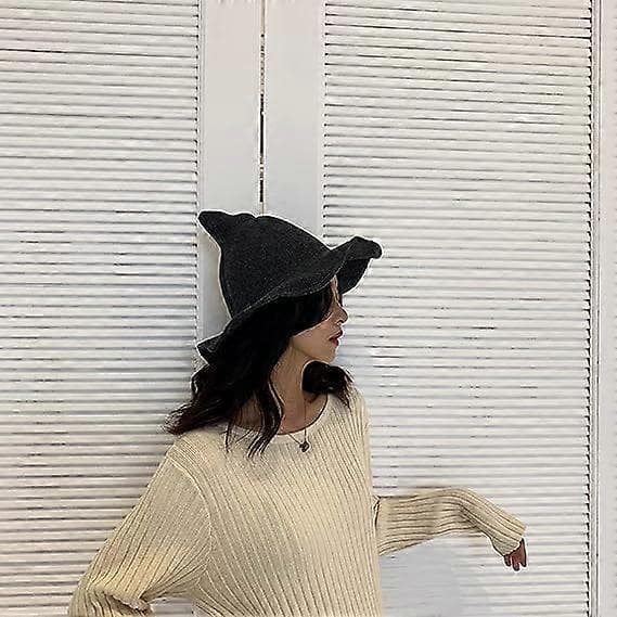 Dam Hopfällbar brätte stickad häxhatt Halloween kostym daglig varm höst och vinter hatt