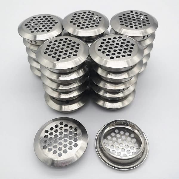 27 stykker 35 mm ventilationsriste i rustfrit stål, rund mesh åndbar | Til køkkenmøbler, ventilationsåbning i rustfrit stål | Til skabe