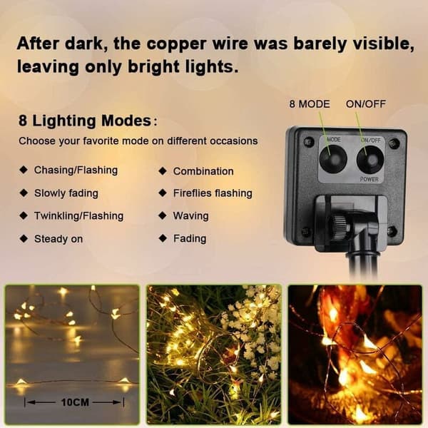 Udendørs solcellelamper, 22M 200 LED havelamper Vandtæt udendørs solcellelampe 8 tilstande Dekoreret lys til have Gård Hjem Jul Par