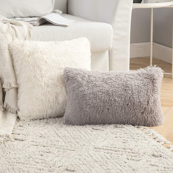 Sett med 2 Pels Sofaputetrekk Dekorasjon 60X60cm 24X24 Tommer Beige