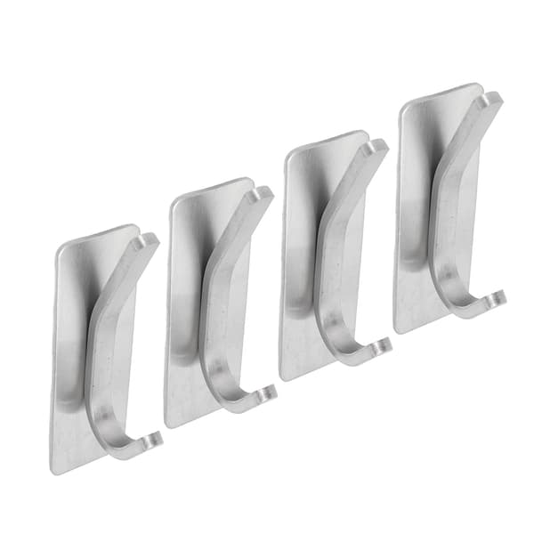 4pcs Stainless Steel Self-Adhesive Hooks Wall Hooks for Coat Hat Bathroom Silver No Drilling