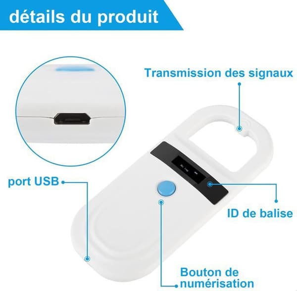 Kæledyrs-ID-læser, genopladelig dyrechip-ID-læser bærbar RFID EMID-læser til