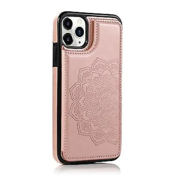 Blomstret Læder Flip Pung Kortetui til iPhone 12 Mini (Rosaguld)