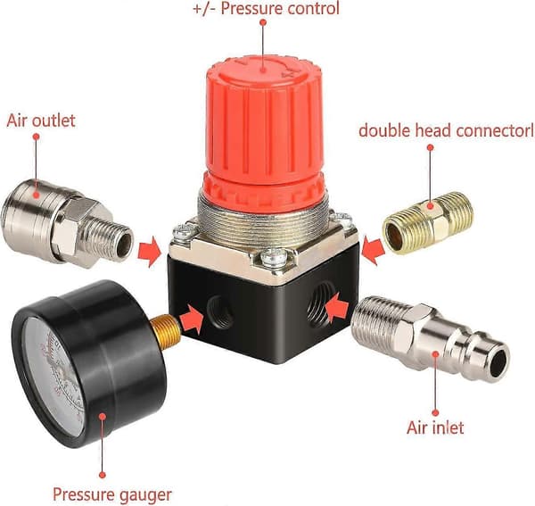 1/4\" Trykkluftregulator, EU-standard Trykkregulator, 4-hulls Trykkregulator med Trykkmåler for Kompressor