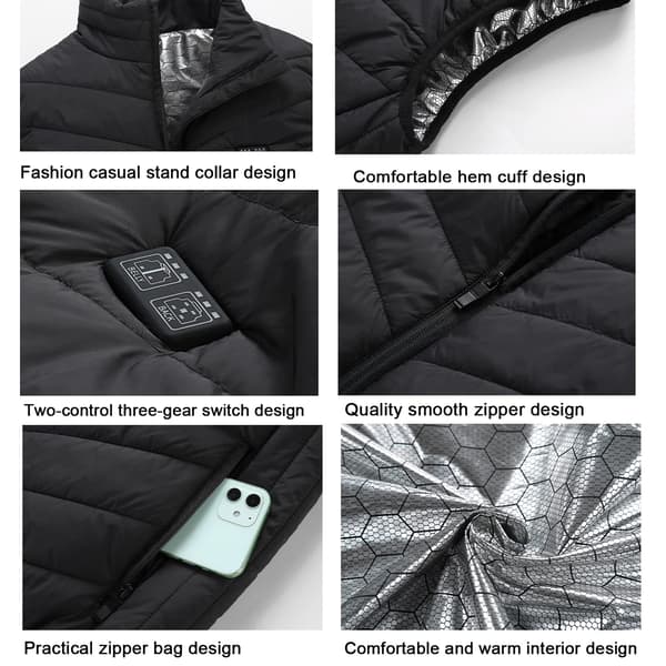 Varmevest med 9 varmezoner, vaskbar, sort XL XL