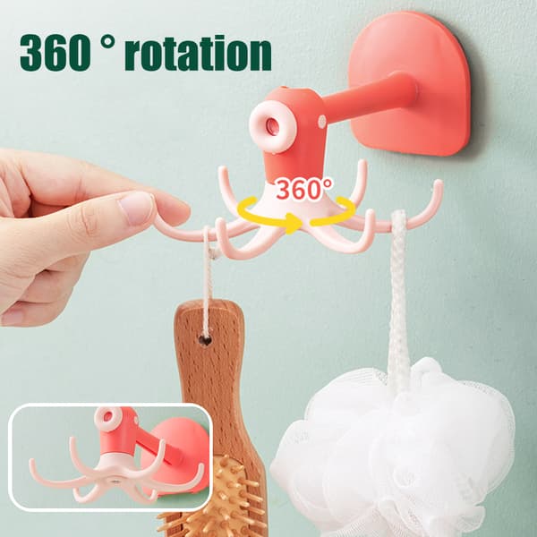 Kitchen 360° Rotating Hooks, Punch-Free Six-Hook Storage Rack for Kitchen Accessories, Cabinets, Bathroom Organizer