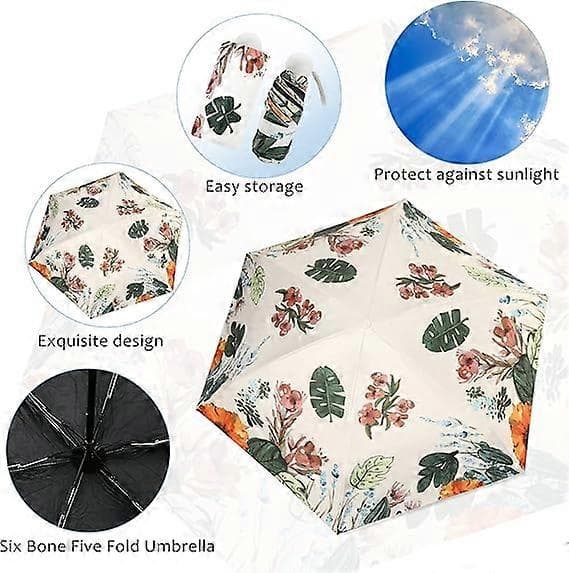 Foldable Mini Umbrella, 6 Ribs Compact Umbrella Windproof Strong, Small Umbrella with Watercolor Pattern
