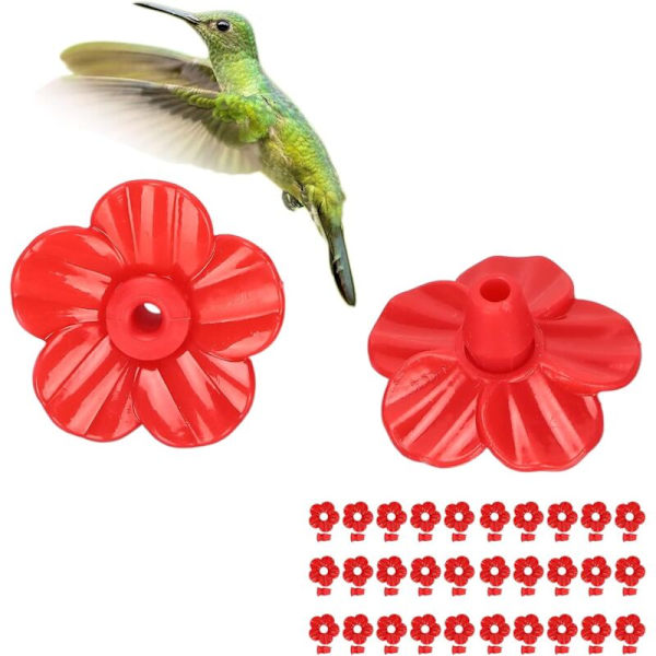 30 stk. kolibrifoder erstatningsblomster, kolibrifoder plastdele, kolibrifoder reservedele i lyse farver (rød)