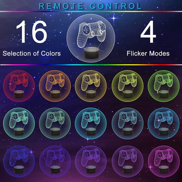 3D Spilcontroller Illusionslampe, Spilcontroller Natlampe med Fjernbetjening