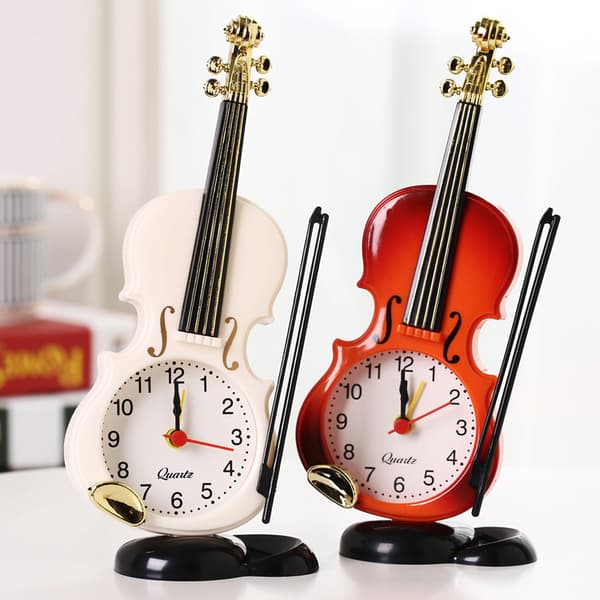 Violin Shaped Alarm Clock Creative Portable Silent Simple Quiet Clock