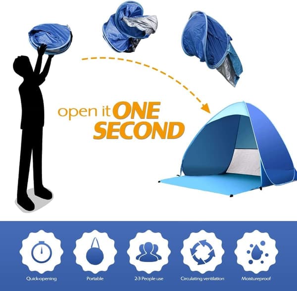 Outdoor Beach Tent, Pop-up, Portable, Automatic, Waterproof, Easy Setup, Suitable for Family, Picnic, Camping (Blue)