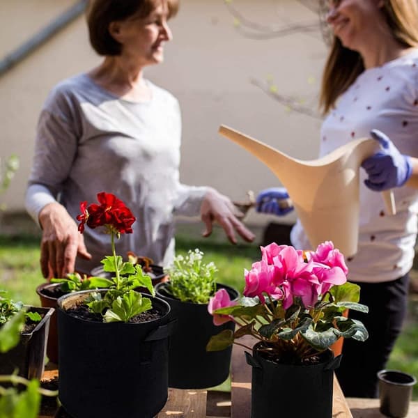 6 stk. planteposer, vævede stofpotter med håndtag til plantning