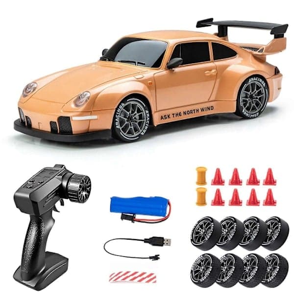 1/24 Scale 4WD RC Drifting Car with 2 Speed Modes, LED Lights & 50m Range - FX- orange orange