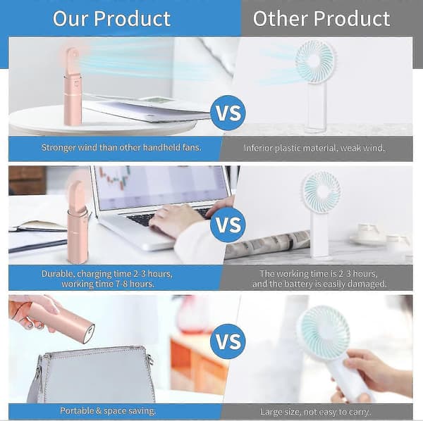 Portable Handheld Fan, Powerful Personal Mini Fan Hand Fan 2 Speeds Adjustable USB Rechargeable-QJWL