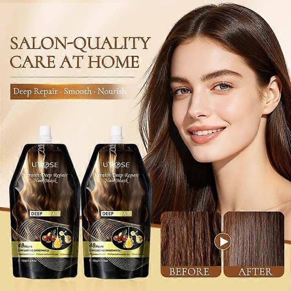 Keratin dybdevirkende hårmaske, udglattende hårbalsam til tørt kruset hår, nærende behandling til beskadiget hår 2 stk. 2pcs