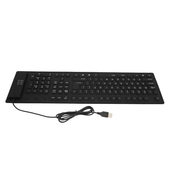 109 Keys Foldable Silicone Keyboard Silent Waterproof Dustproof USB Wired Flexible Keyboard for Desktop Laptop Home Office Black