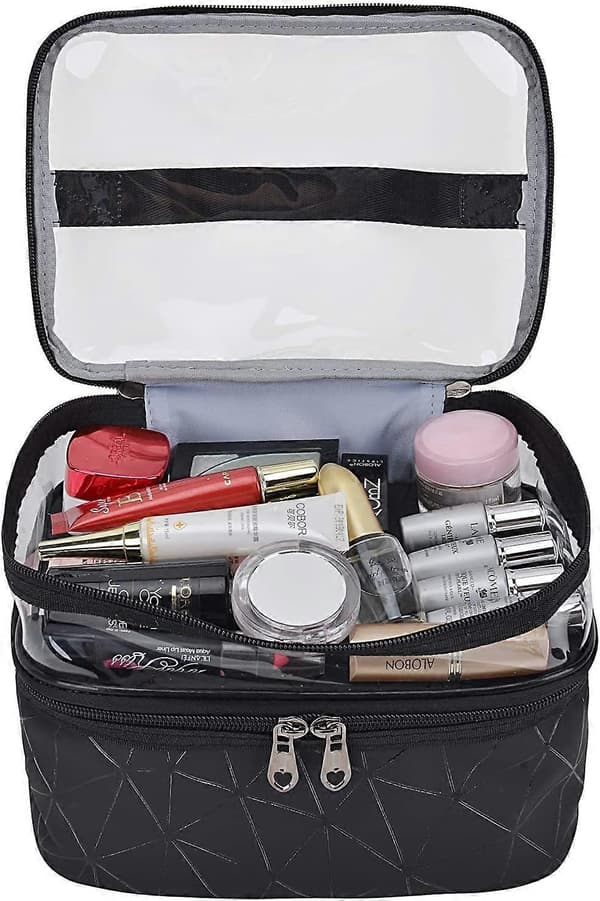 Makeup-tasker Dobbeltlag Rejse Kosmetiktasker Makeup Organizer Toilettasker (Sort)